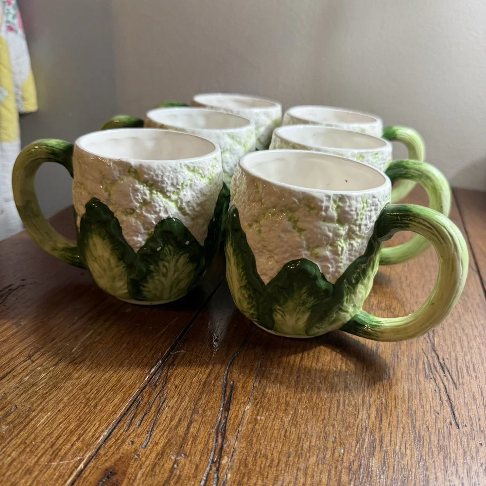 Vintage Papel Ceramic Cauliflower Mugs Set Of 6